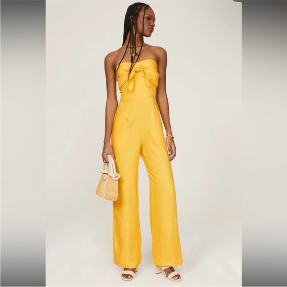 Derek Lam Pants - Derek Lam Collective Yellow Strapless Linen Jumpsuit – EU 48 / US 12 (Large)